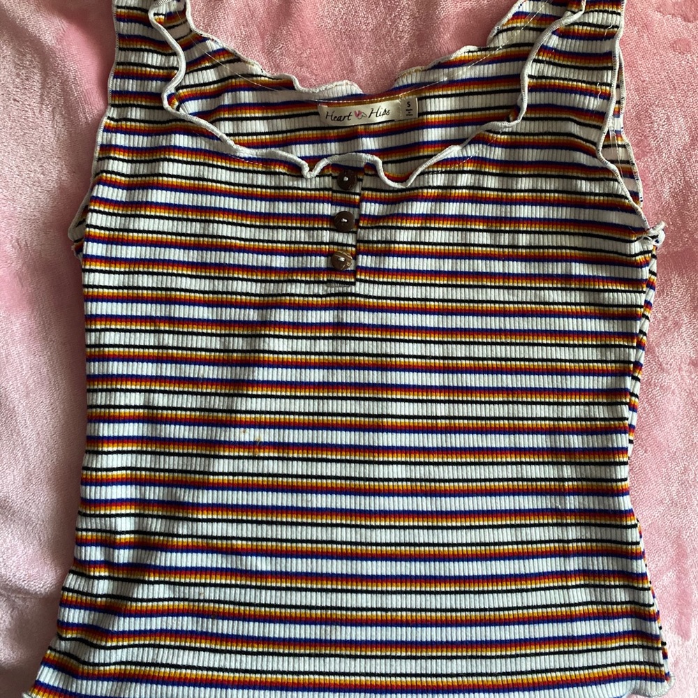 rainbow striped semi cropped tank top